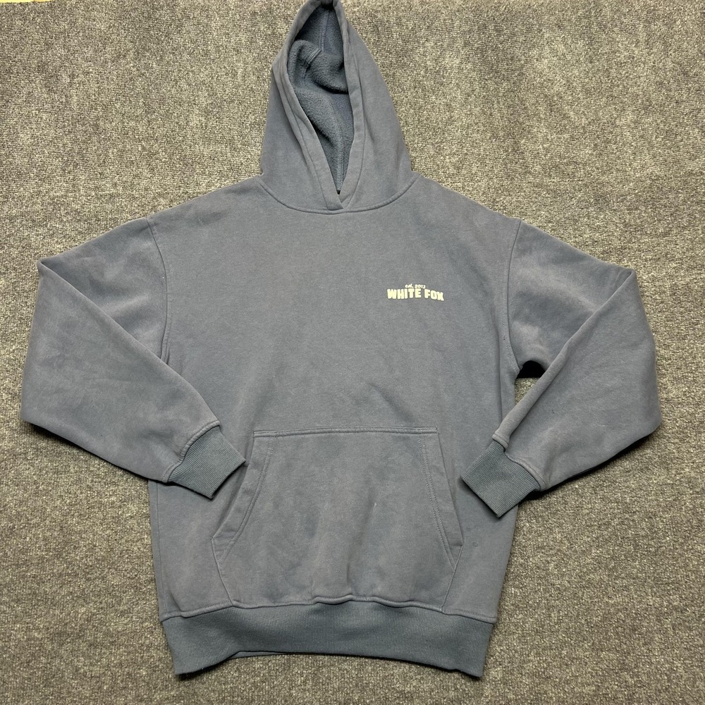 White Fox Hoodie Womens XXS/XS Blue Fleece Pullover Graphic Logo Sweatshirt